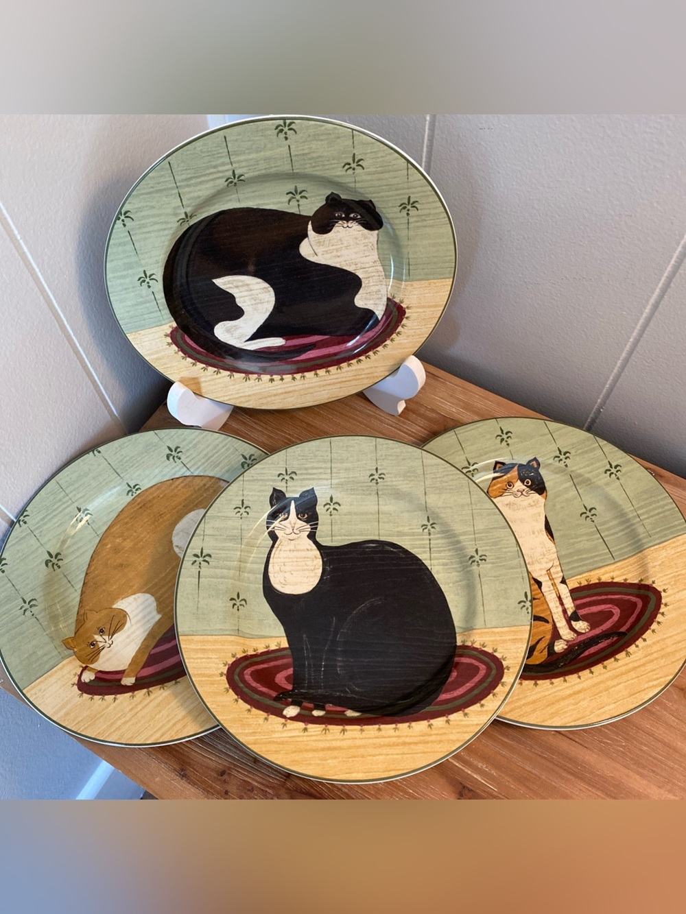 4 Warren Kimble Cat Collection Sakura Oneida Salad Dessert Plates 8" Country